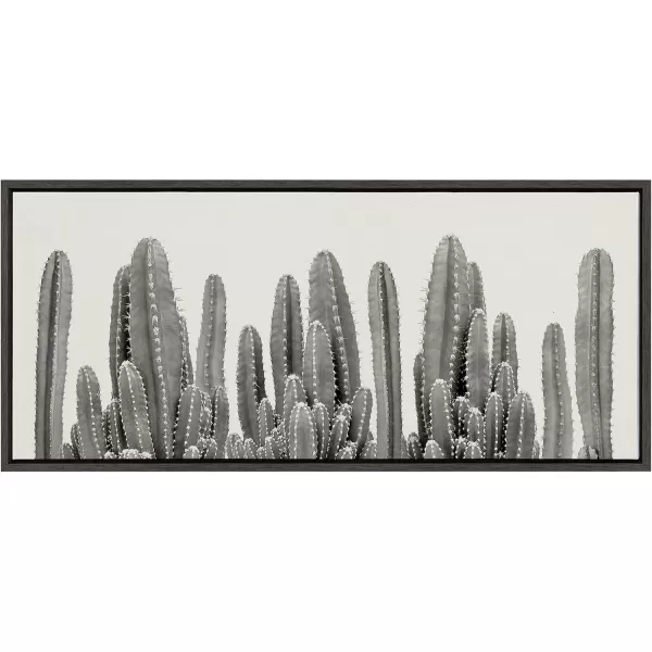 imageKate and Laurel Sylvie Black and White Looking Sharp Cactus Garden Framed Canvas Wall Art by The Creative Bunch Studio 18x40 Panel Gray Muted Landscape Art