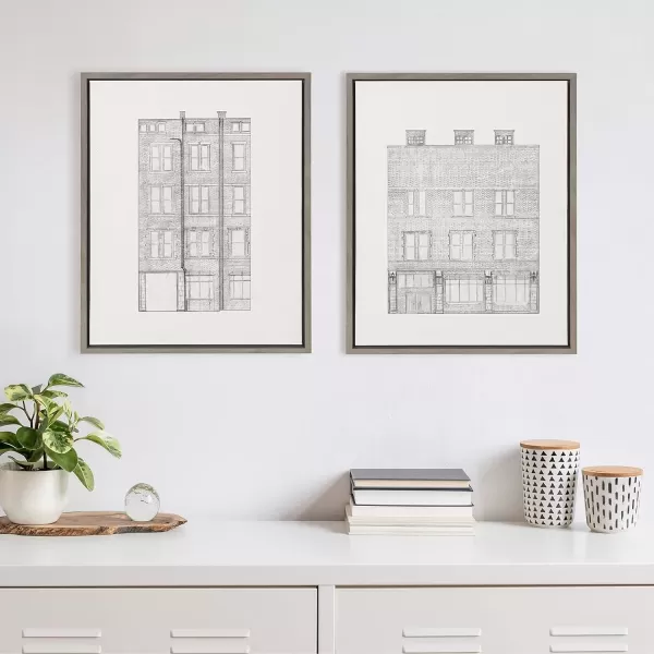imageKate and Laurel Sylvie Brick Building Faade Framed Canvas Wall Art by Viola Kreczmer Set of 2 18x24 Gray Boho Chic Wall Decor