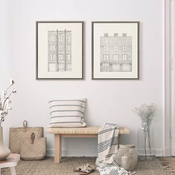 imageKate and Laurel Sylvie Brick Building Faade Framed Canvas Wall Art by Viola Kreczmer Set of 2 18x24 Gray Boho Chic Wall Decor