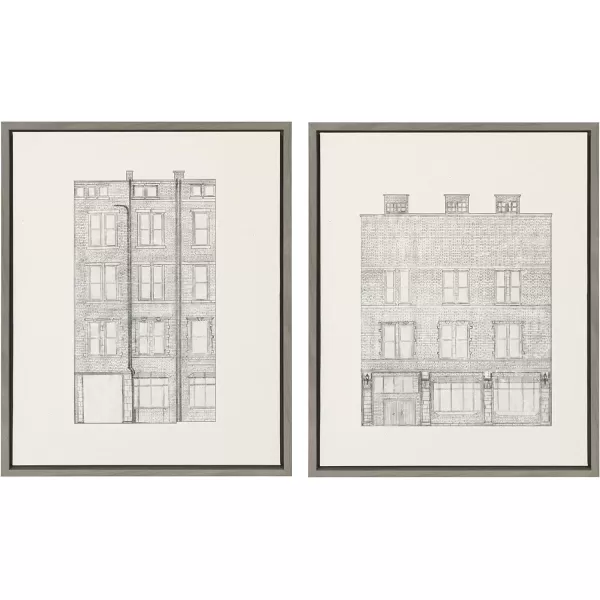 imageKate and Laurel Sylvie Brick Building Faade Framed Canvas Wall Art by Viola Kreczmer Set of 2 18x24 Gray Boho Chic Wall Decor