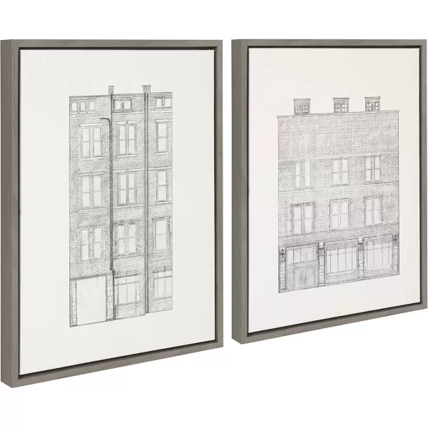 imageKate and Laurel Sylvie Brick Building Faade Framed Canvas Wall Art by Viola Kreczmer Set of 2 18x24 Gray Boho Chic Wall Decor