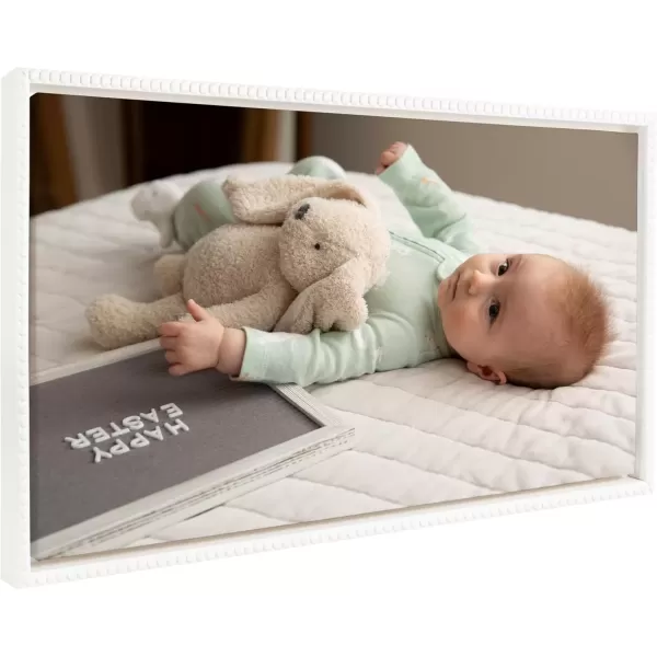 imageKate and Laurel Sylvie Custom Printed Framed Canvas Wall Art 14x265 Dark Gray Personal Canvas Print with Your Photos for Living Room Gallery Wall Decor  Printed and Hand Framed in the USABeaded White