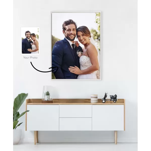 imageKate and Laurel Sylvie Custom Printed Framed Canvas Wall Art 14x265 Dark Gray Personal Canvas Print with Your Photos for Living Room Gallery Wall Decor  Printed and Hand Framed in the USABeaded White