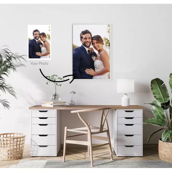 imageKate and Laurel Sylvie Custom Printed Framed Canvas Wall Art 14x265 Dark Gray Personal Canvas Print with Your Photos for Living Room Gallery Wall Decor  Printed and Hand Framed in the USABeaded White