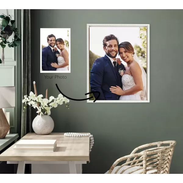 imageKate and Laurel Sylvie Custom Printed Framed Canvas Wall Art 14x265 Dark Gray Personal Canvas Print with Your Photos for Living Room Gallery Wall Decor  Printed and Hand Framed in the USABeaded White