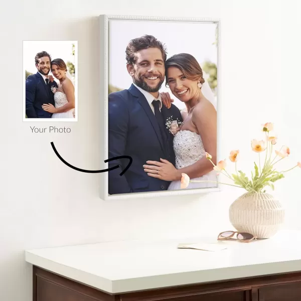 imageKate and Laurel Sylvie Custom Printed Framed Canvas Wall Art 14x265 Dark Gray Personal Canvas Print with Your Photos for Living Room Gallery Wall Decor  Printed and Hand Framed in the USABeaded White