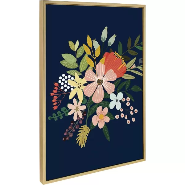 imageKate and Laurel Sylvie Floralis C Framed Canvas Wall Art by Mia Charro 18x24 Gold Delicate Floral Wall Decor for Living Room Office Bedroom Or BathroomGold