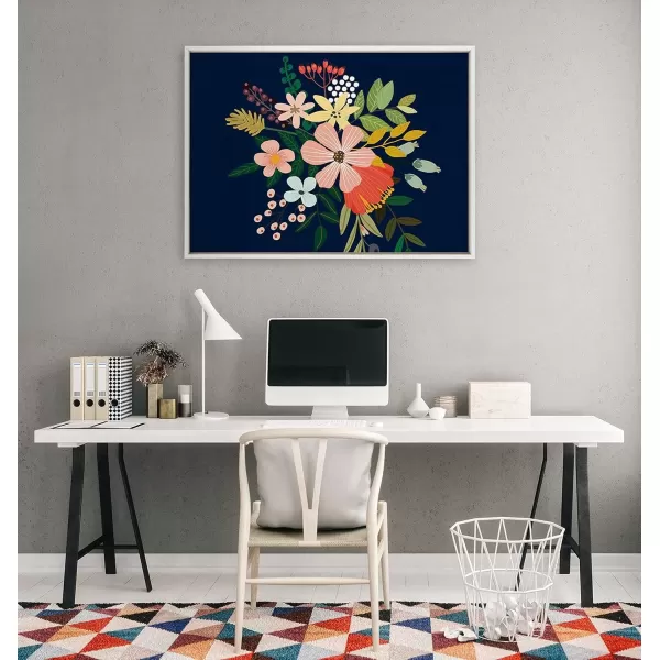 imageKate and Laurel Sylvie Floralis C Framed Canvas Wall Art by Mia Charro 18x24 Gold Delicate Floral Wall Decor for Living Room Office Bedroom Or BathroomWhite