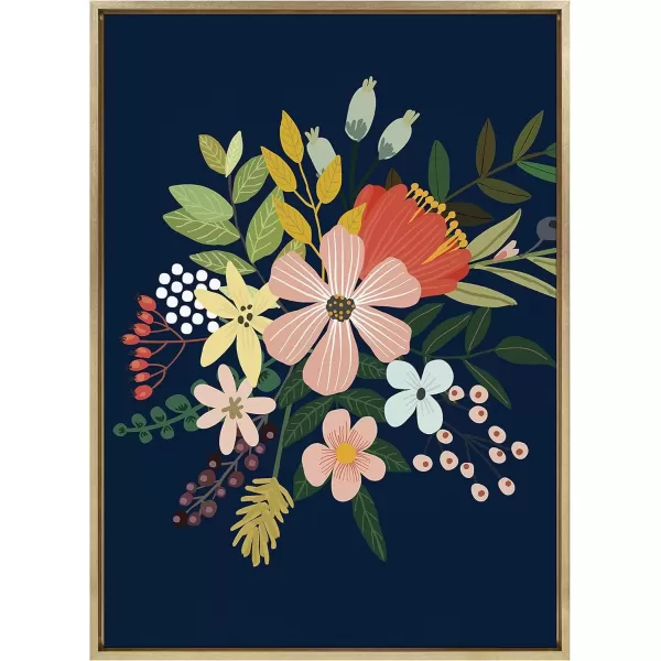 imageKate and Laurel Sylvie Floralis C Framed Canvas Wall Art by Mia Charro 18x24 Gold Delicate Floral Wall Decor for Living Room Office Bedroom Or BathroomGold