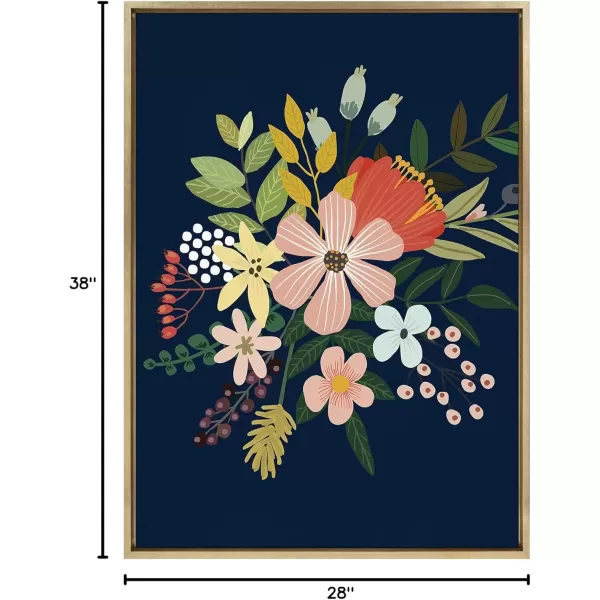 imageKate and Laurel Sylvie Floralis C Framed Canvas Wall Art by Mia Charro 18x24 Gold Delicate Floral Wall Decor for Living Room Office Bedroom Or BathroomGold