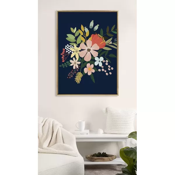 imageKate and Laurel Sylvie Floralis C Framed Canvas Wall Art by Mia Charro 18x24 Gold Delicate Floral Wall Decor for Living Room Office Bedroom Or BathroomGold