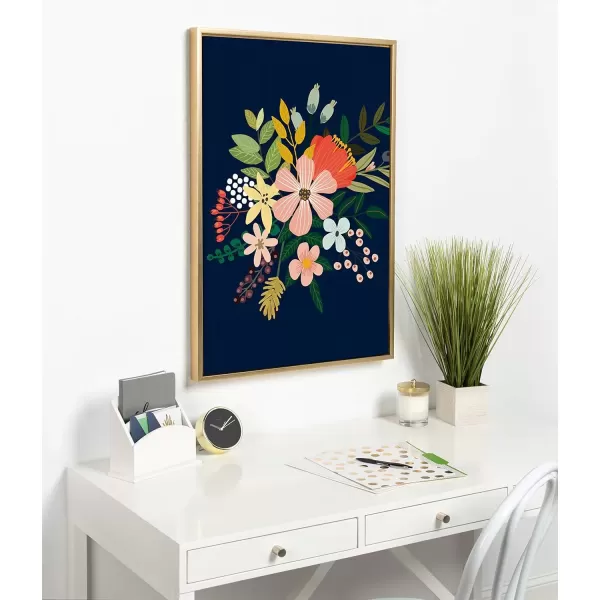 imageKate and Laurel Sylvie Floralis C Framed Canvas Wall Art by Mia Charro 18x24 Gold Delicate Floral Wall Decor for Living Room Office Bedroom Or BathroomGold