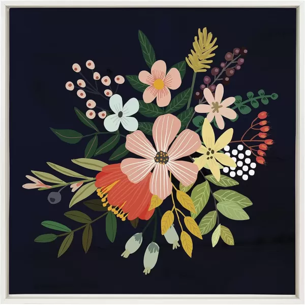 imageKate and Laurel Sylvie Floralis C Framed Canvas Wall Art by Mia Charro 18x24 Gold Delicate Floral Wall Decor for Living Room Office Bedroom Or BathroomWhite