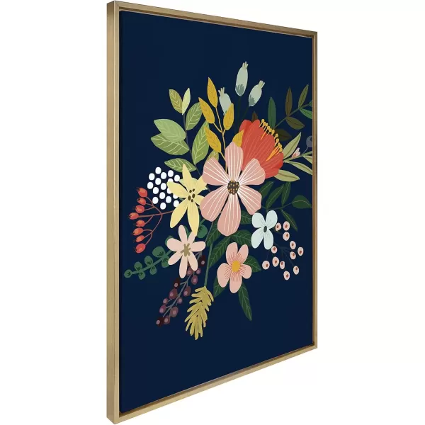 imageKate and Laurel Sylvie Floralis C Framed Canvas Wall Art by Mia Charro 18x24 Gold Delicate Floral Wall Decor for Living Room Office Bedroom Or BathroomGold