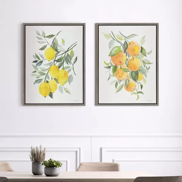 imageKate and Laurel Sylvie Lemon Citrus Framed Canvas Wall Art by Patricia Shaw 18x24 Gray Decorative Fruit Wall Decor