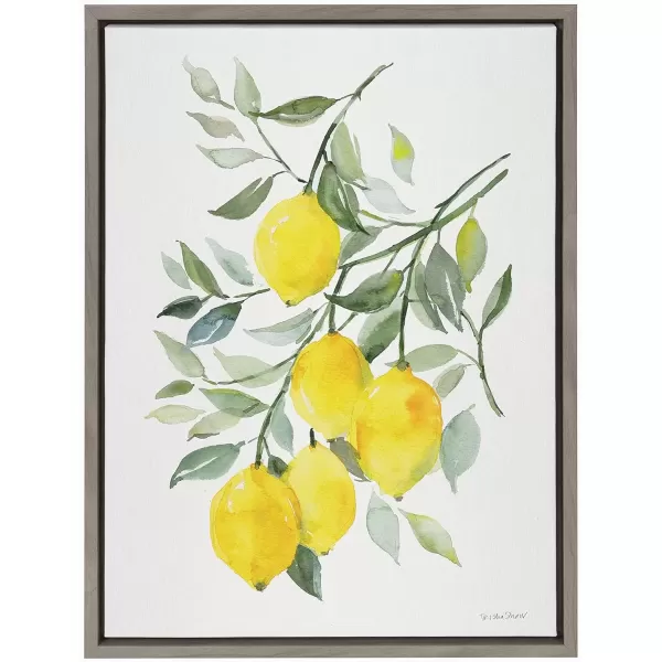 imageKate and Laurel Sylvie Lemon Citrus Framed Canvas Wall Art by Patricia Shaw 18x24 Gray Decorative Fruit Wall Decor