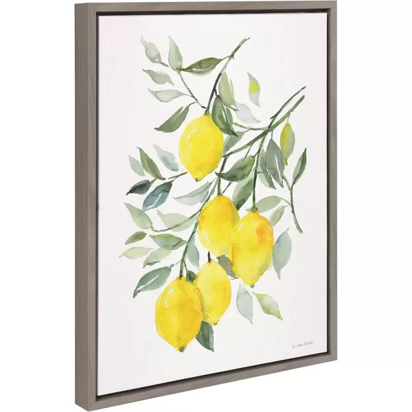imageKate and Laurel Sylvie Lemon Citrus Framed Canvas Wall Art by Patricia Shaw 18x24 Gray Decorative Fruit Wall Decor