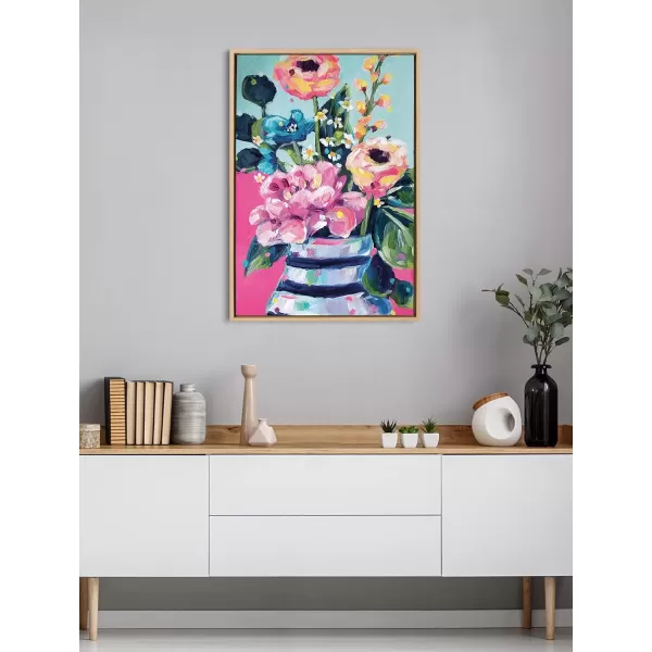 imageKate and Laurel Sylvie Miss Mabels Summer Bouquet Framed Canvas Wall Art by Rachel Christopoulos 23x33 Natural Chic Floral Art for Wall