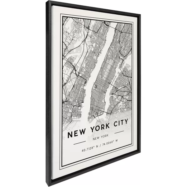 imageKate and Laurel Sylvie New York City Modern Map Framed Linen Textured Canvas Wall Art by Jake Goossen 23x33 Black Geographical Map for WallBlack