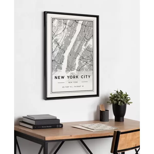 imageKate and Laurel Sylvie New York City Modern Map Framed Linen Textured Canvas Wall Art by Jake Goossen 23x33 Black Geographical Map for WallBlack