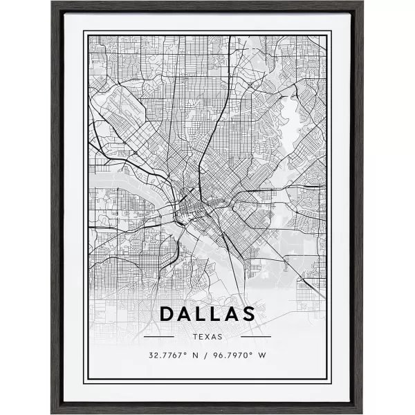 imageKate and Laurel Sylvie New York City Modern Map Framed Linen Textured Canvas Wall Art by Jake Goossen 23x33 Black Geographical Map for WallGray