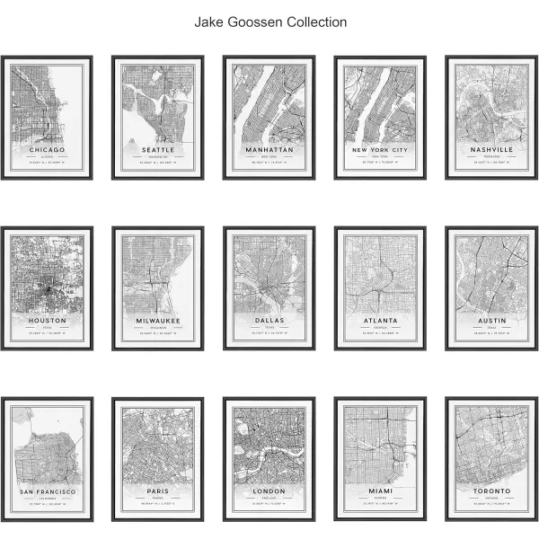imageKate and Laurel Sylvie New York City Modern Map Framed Linen Textured Canvas Wall Art by Jake Goossen 23x33 Black Geographical Map for WallGray