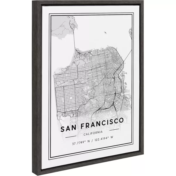 imageKate and Laurel Sylvie New York City Modern Map Framed Linen Textured Canvas Wall Art by Jake Goossen 23x33 Black Geographical Map for WallGrey