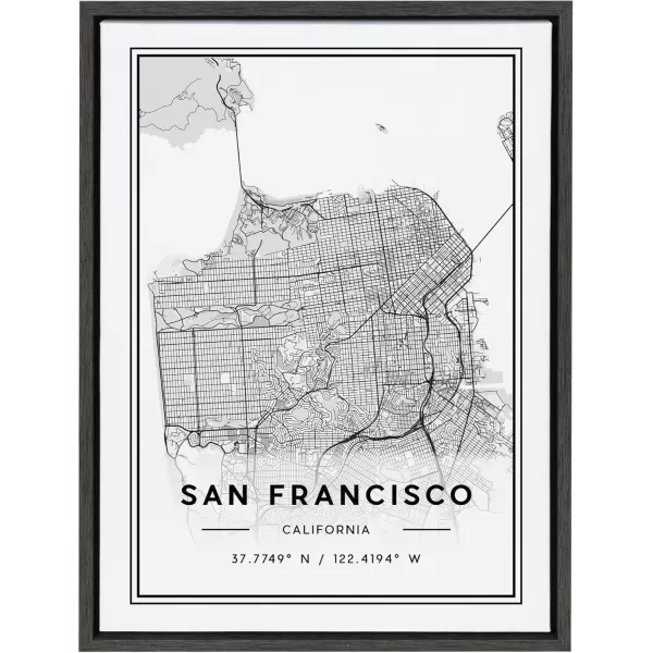 imageKate and Laurel Sylvie New York City Modern Map Framed Linen Textured Canvas Wall Art by Jake Goossen 23x33 Black Geographical Map for WallGrey