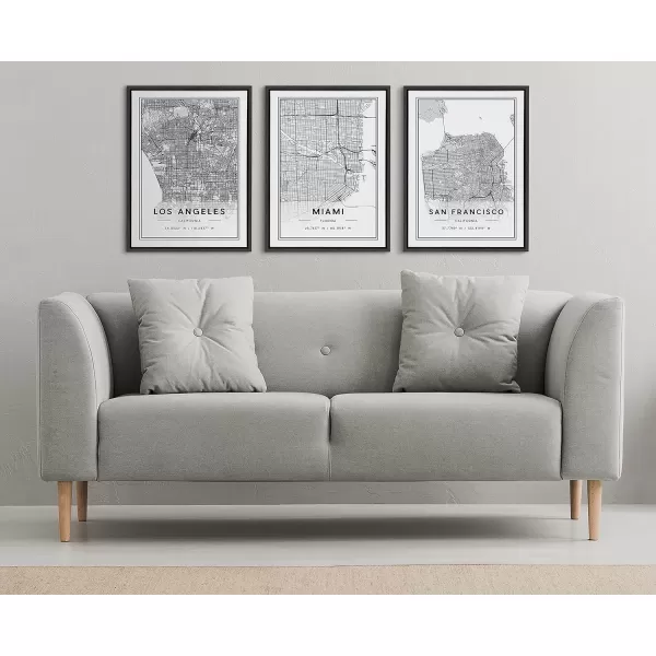 imageKate and Laurel Sylvie New York City Modern Map Framed Linen Textured Canvas Wall Art by Jake Goossen 23x33 Black Geographical Map for WallGrey