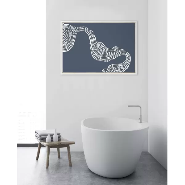 imageKate and Laurel Sylvie Rich Blue Abstract River Framed Canvas Wall Art by The Creative Bunch Studio 23x33 White Blue Water Waves Art for WallWhite