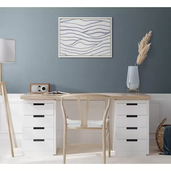 imageKate and Laurel Sylvie Simple Elegant Coastal Waves Abstract Framed Canvas Wall Art by The Creative Bunch Studio 23x33 White Blue Water Waves Art for Wall DecorWhite