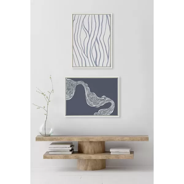 imageKate and Laurel Sylvie Simple Elegant Coastal Waves Abstract Framed Canvas Wall Art by The Creative Bunch Studio 23x33 White Blue Water Waves Art for Wall DecorWhite