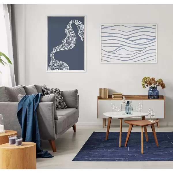 imageKate and Laurel Sylvie Simple Elegant Coastal Waves Abstract Framed Canvas Wall Art by The Creative Bunch Studio 23x33 White Blue Water Waves Art for Wall DecorWhite