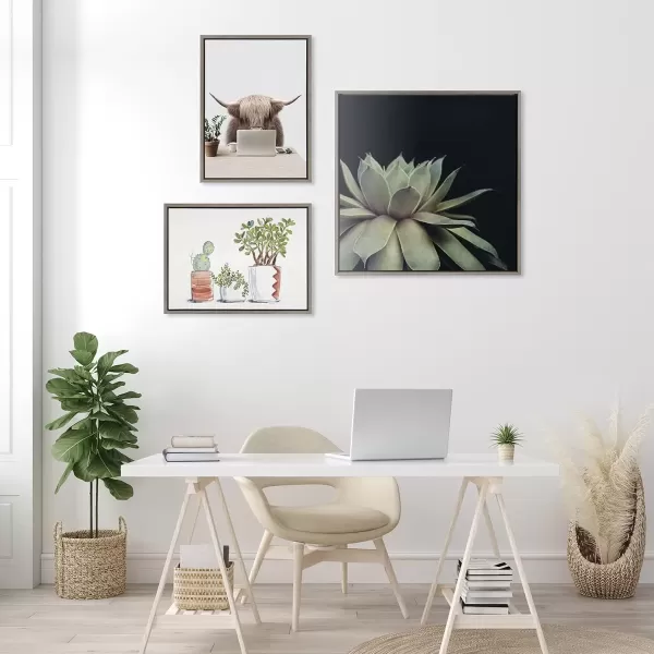 imageKate and Laurel Sylvie Succulent Plant Framed Canvas Wall Art Botanical Green with Black Background 23x33 GoldGray
