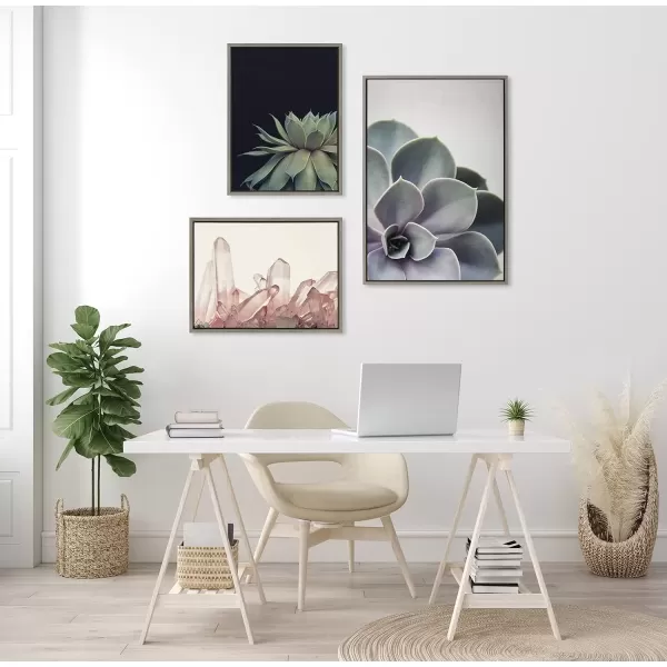 imageKate and Laurel Sylvie Succulent Plant Framed Canvas Wall Art Botanical Green with Black Background 23x33 GoldGray
