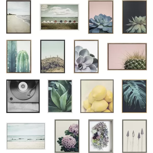 imageKate and Laurel Sylvie Succulent Plant Framed Canvas Wall Art Botanical Green with Black Background 23x33 GoldNatural