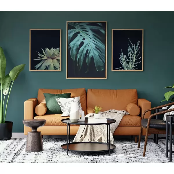 imageKate and Laurel Sylvie Succulent Plant Framed Canvas Wall Art Botanical Green with Black Background 23x33 GoldNatural
