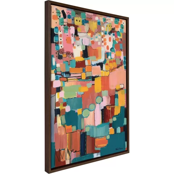 imageKate and Laurel Sylvie Sunset Fiesta Framed Canvas Wall Art by Leah Nadeau 23x33 Natural Decorative Abstract Art Print for WallBrown