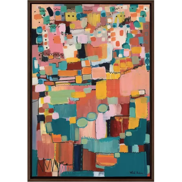 imageKate and Laurel Sylvie Sunset Fiesta Framed Canvas Wall Art by Leah Nadeau 23x33 Natural Decorative Abstract Art Print for WallBrown