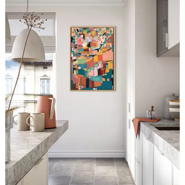 imageKate and Laurel Sylvie Sunset Fiesta Framed Canvas Wall Art by Leah Nadeau 23x33 Natural Decorative Abstract Art Print for WallNatural