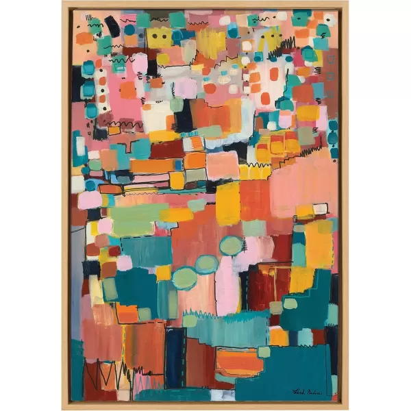 imageKate and Laurel Sylvie Sunset Fiesta Framed Canvas Wall Art by Leah Nadeau 23x33 Natural Decorative Abstract Art Print for WallNatural