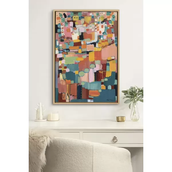 imageKate and Laurel Sylvie Sunset Fiesta Framed Canvas Wall Art by Leah Nadeau 23x33 Natural Decorative Abstract Art Print for WallNatural