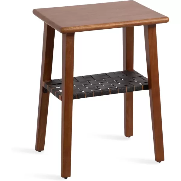 imageKate and Laurel Woebeck Modern Rectangle Wood Side Table 18 x 14 x 25 Walnut Brown and Black Transitional TwoTier End Table with Vegan Leather Shelf for Bedroom Nightstand or Living Room Accent