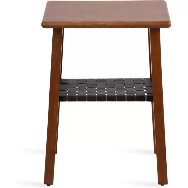 imageKate and Laurel Woebeck Modern Rectangle Wood Side Table 18 x 14 x 25 Walnut Brown and Black Transitional TwoTier End Table with Vegan Leather Shelf for Bedroom Nightstand or Living Room Accent