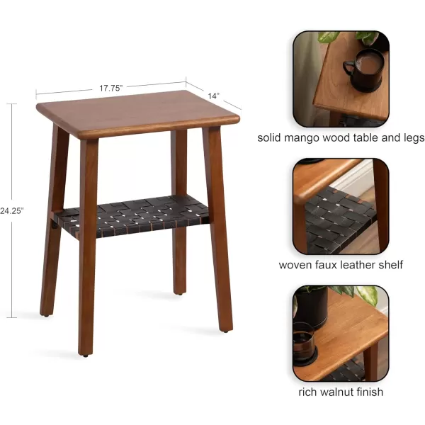 imageKate and Laurel Woebeck Modern Rectangle Wood Side Table 18 x 14 x 25 Walnut Brown and Black Transitional TwoTier End Table with Vegan Leather Shelf for Bedroom Nightstand or Living Room Accent