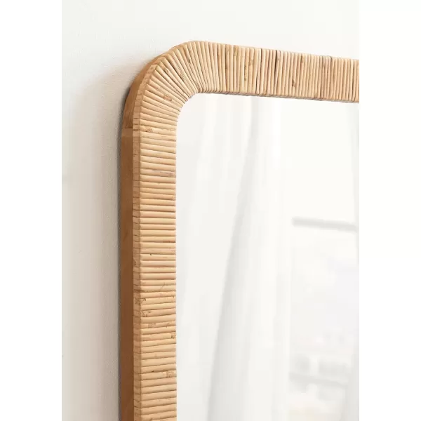 imageKate and Laurel Rahfy Boho Rectangle Rattan Wall Mirror 18 x 48 Natural Wood Decorative Rounded Rectangular FullLength Mirror with Authentic Rattan Frame for Bedroom Floor Mirror