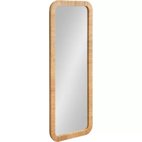 imageKate and Laurel Rahfy Boho Rectangle Rattan Wall Mirror 18 x 48 Natural Wood Decorative Rounded Rectangular FullLength Mirror with Authentic Rattan Frame for Bedroom Floor Mirror