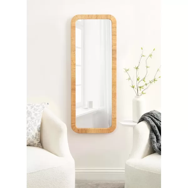 imageKate and Laurel Rahfy Boho Rectangle Rattan Wall Mirror 18 x 48 Natural Wood Decorative Rounded Rectangular FullLength Mirror with Authentic Rattan Frame for Bedroom Floor Mirror