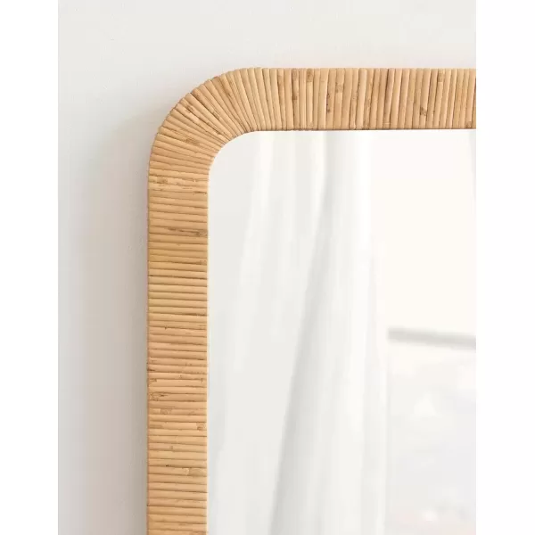 imageKate and Laurel Rahfy Boho Rectangle Rattan Wall Mirror 18 x 48 Natural Wood Decorative Rounded Rectangular FullLength Mirror with Authentic Rattan Frame for Bedroom Floor Mirror