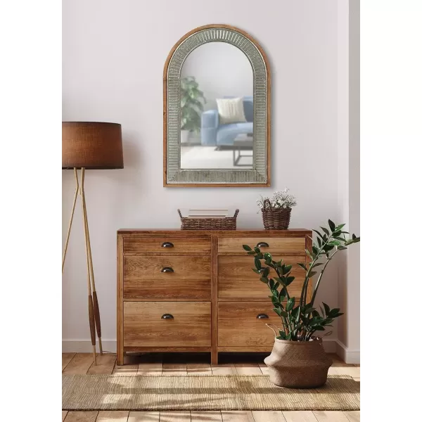 imageKate and Laurel Deely Rustic Wood and Metal Framed Arch Mirror 24 x 36 Farmhouse Decorative Mirror for Wall